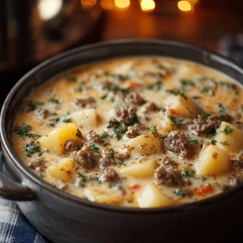 Crockpot Creamy Potato & Hamburger Soup