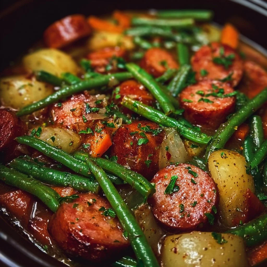 Crockpot Kielbasa and Green Beans