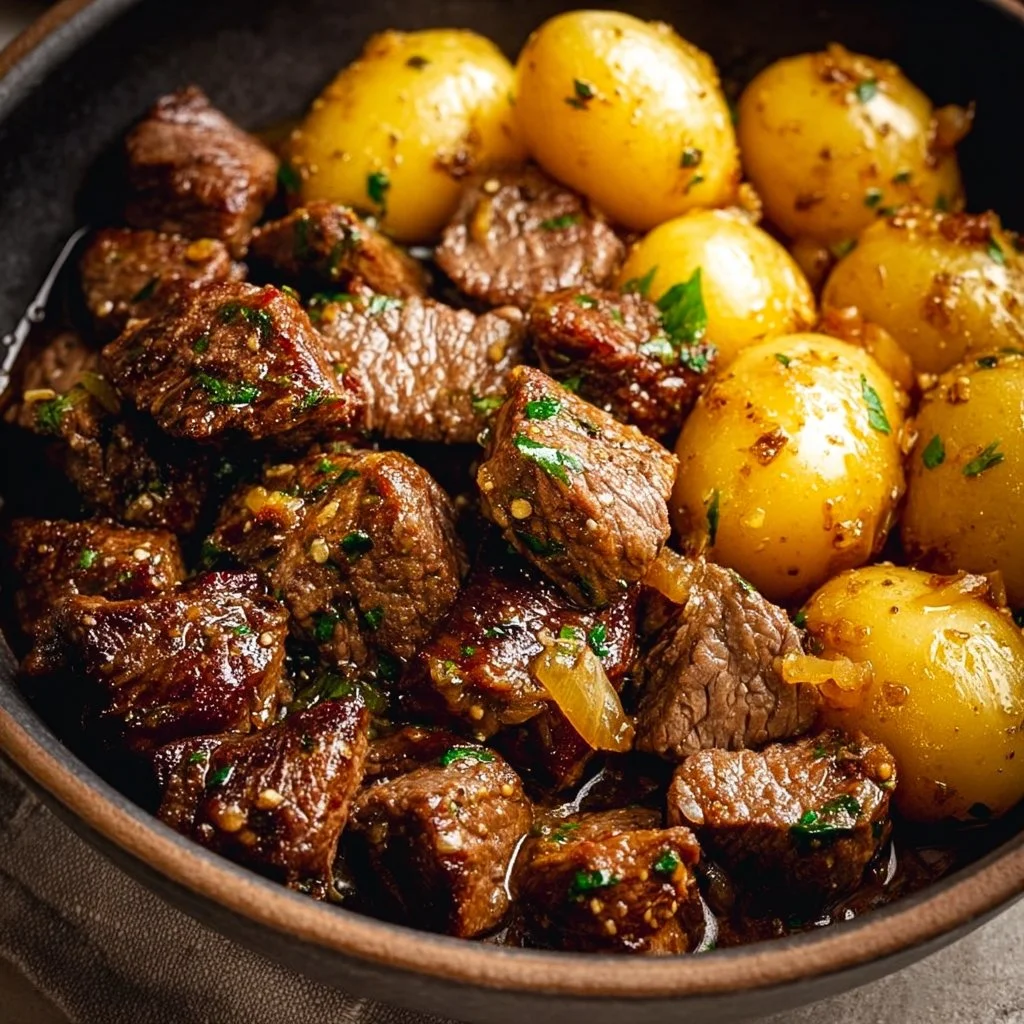 Garlic Butter Beef Bites with Potatoes