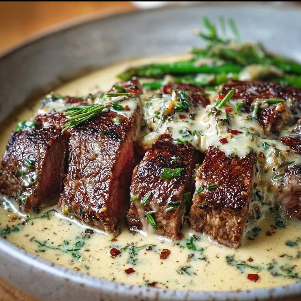 Garlic Butter Steak With Parmesan Cream Sauce