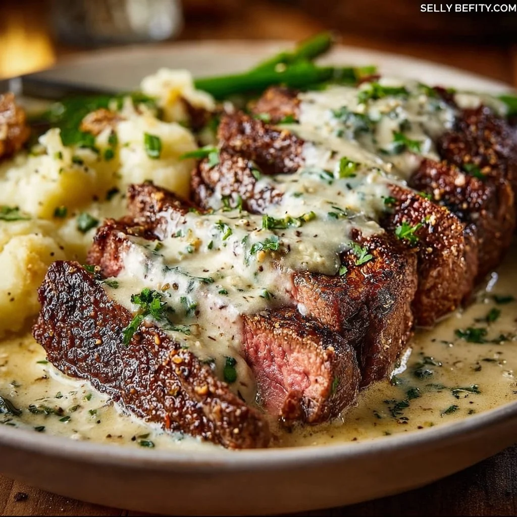 Garlic Butter Steak With Parmesan Cream Sauce