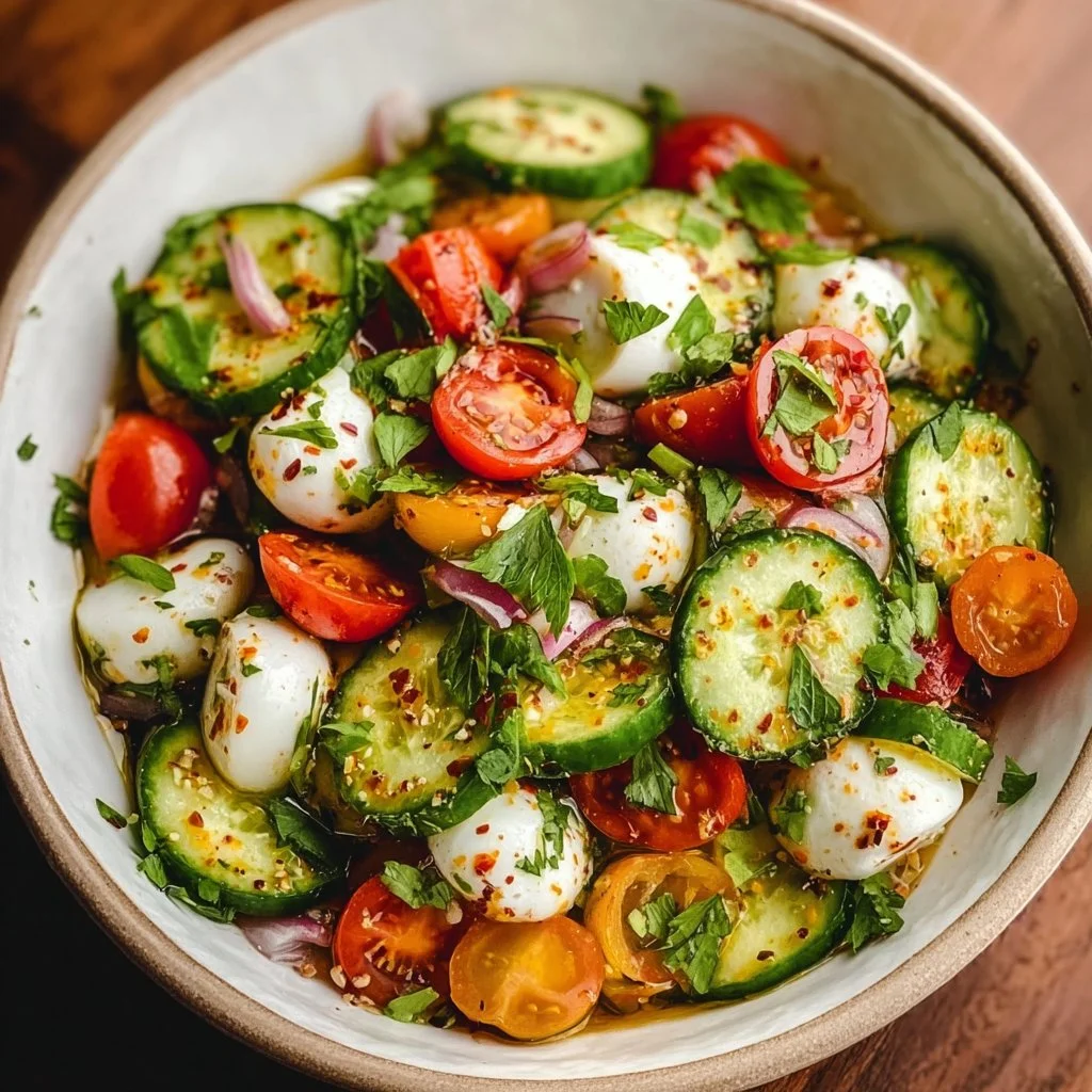 Juicy Cucumber Caprese Salad