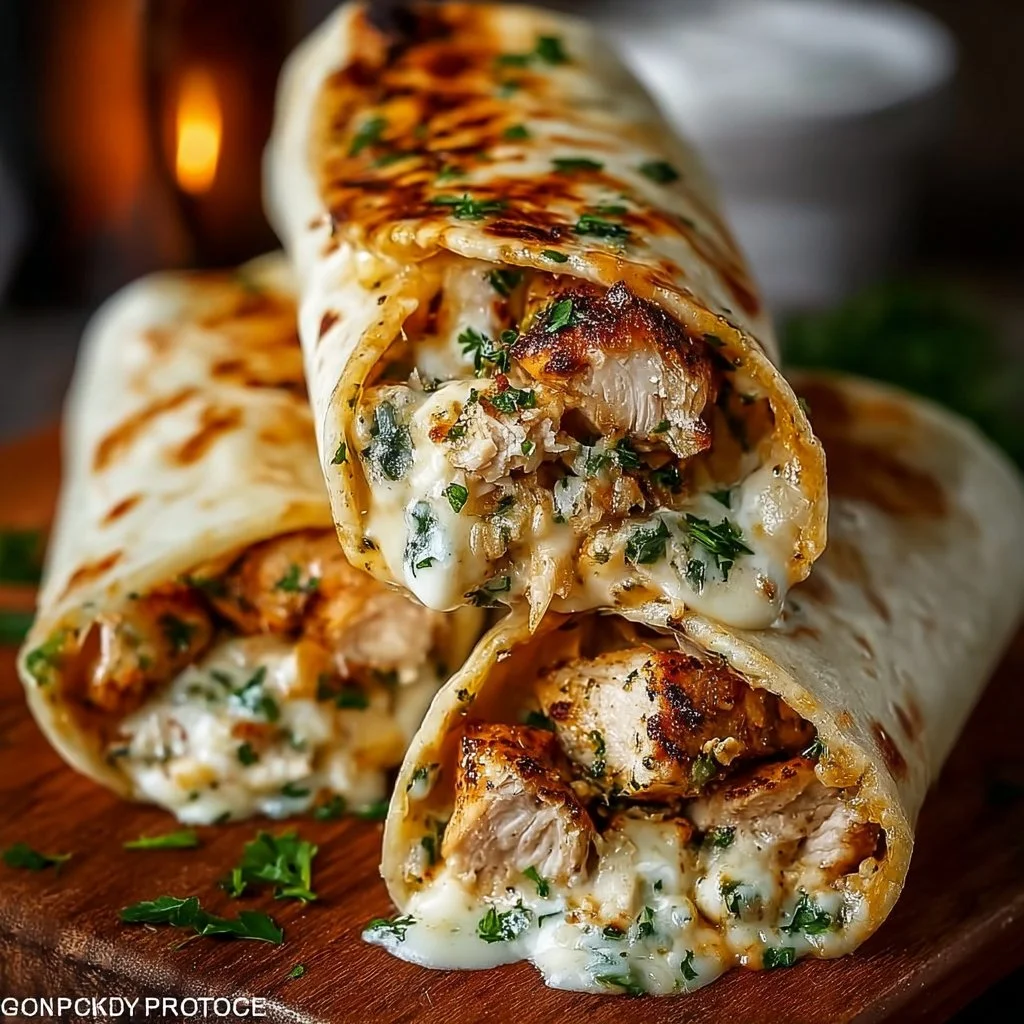 Low Carb Cheesy Garlic Chicken Wraps