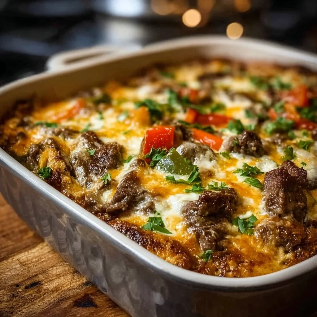 Low Carb Philly Cheesesteak Casserole