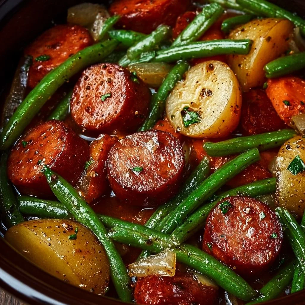 Crockpot Sausage and Green Beans