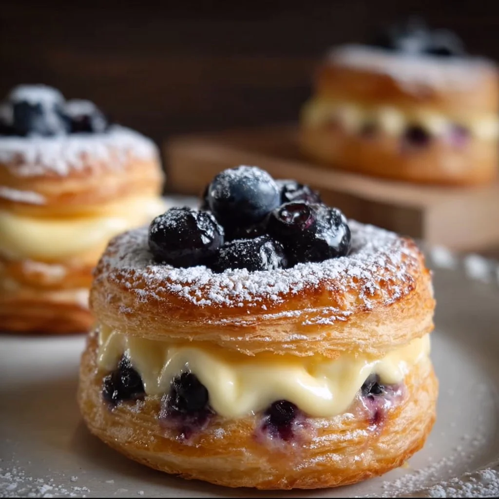 Blueberry Pastry Rings with Vanilla Cream Filling